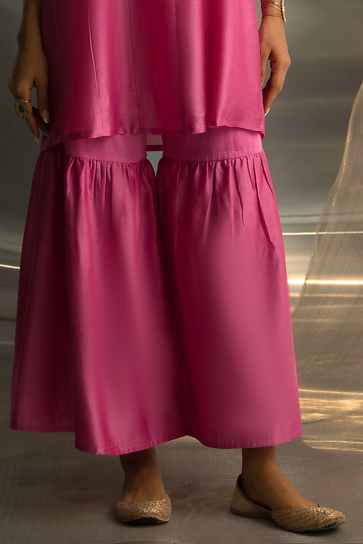 Bloom Pink Chanderi Embroidered Kurta Set by Charkhee at Pernia's Pop Up Shop