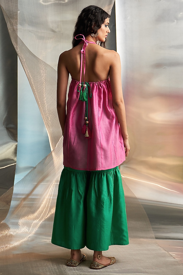 Bloom Pink Chanderi Embroidered Kurta Set by Charkhee at Pernia's Pop Up Shop