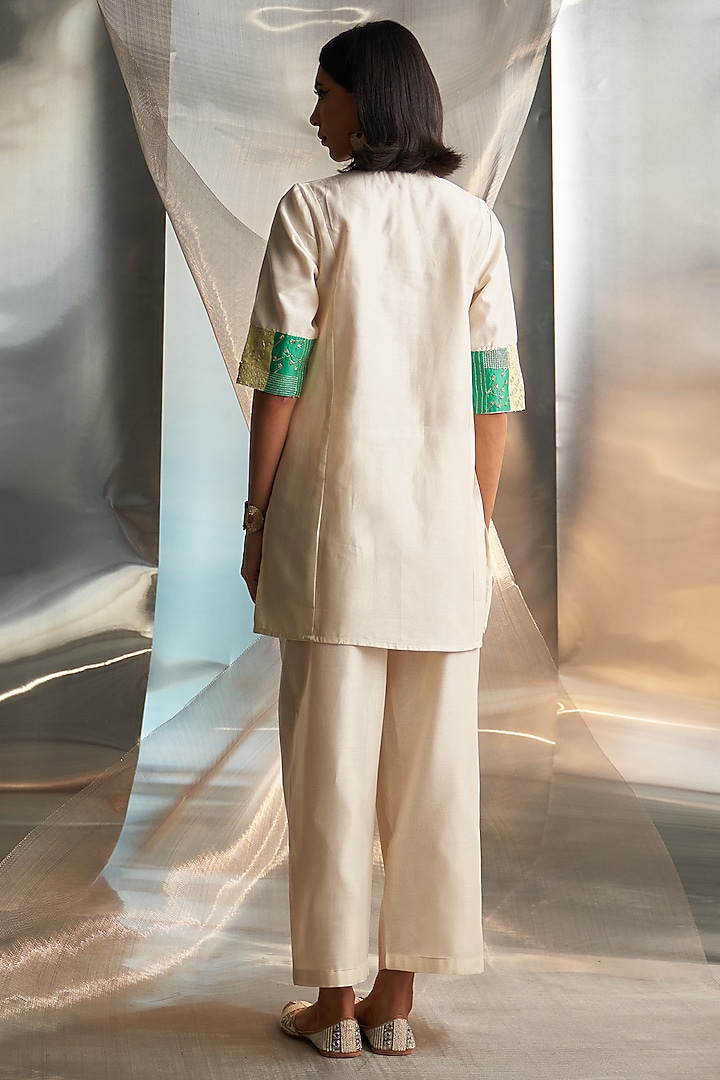Cream Chanderi Embroidered Kurta Set by Charkhee at Pernia's Pop Up Shop