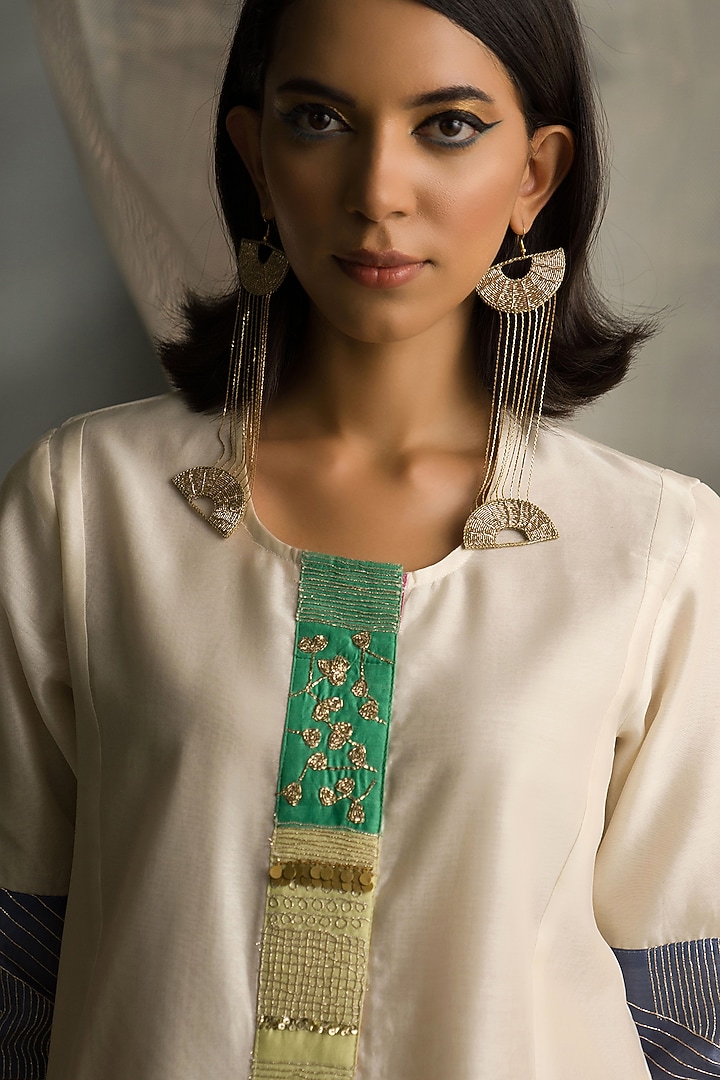 Cream Chanderi Embroidered Kurta Set by Charkhee at Pernia's Pop Up Shop
