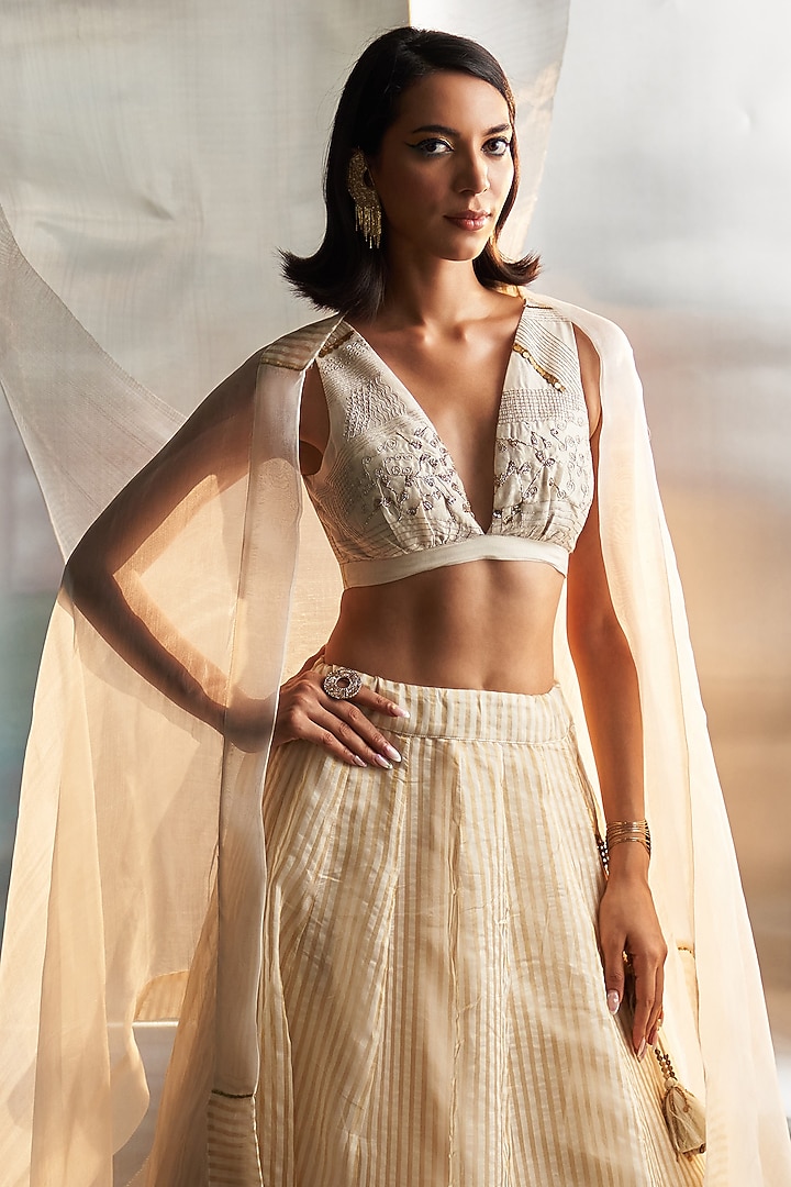 Cream Tissue Wedding Lehenga Set by Charkhee at Pernia's Pop Up Shop