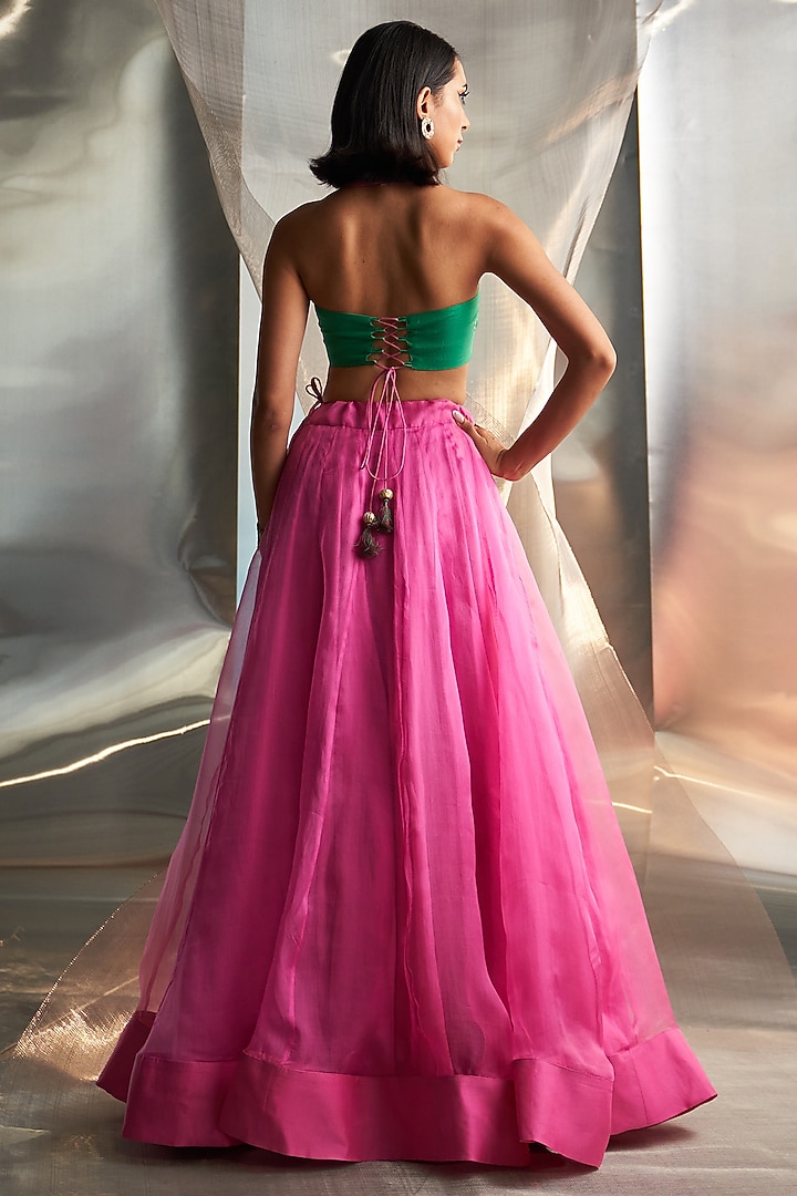 Bloom Pink Organza Wedding Lehenga Set by Charkhee at Pernia's Pop Up Shop