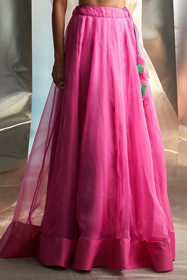Bloom Pink Organza Wedding Lehenga Set by Charkhee at Pernia's Pop Up Shop