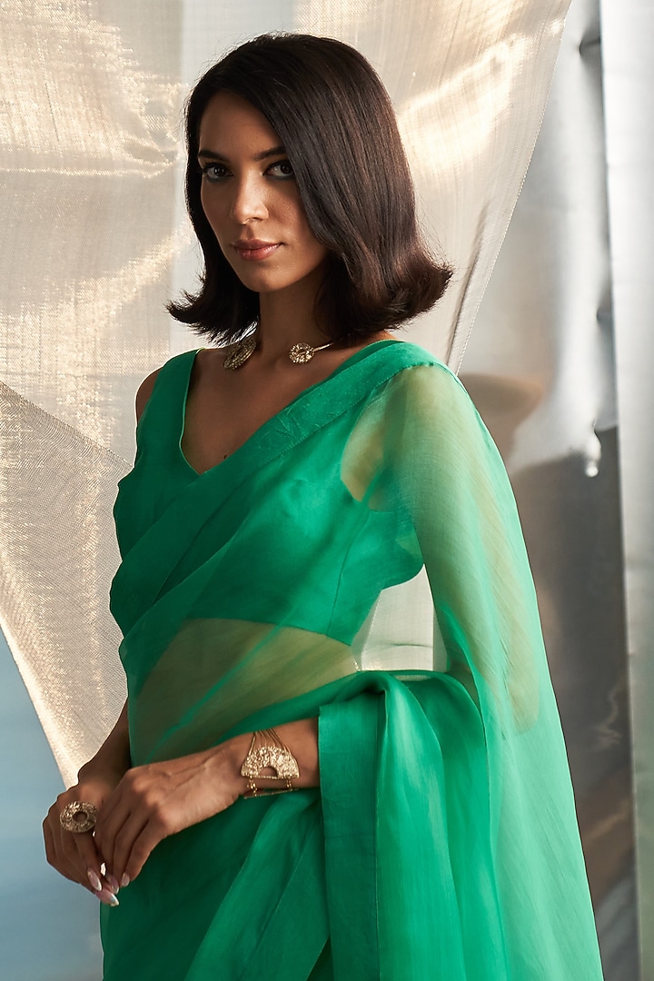 Lush Green Organza Embroidered Party Wear Saree Set by Charkhee at Pernia's Pop Up Shop