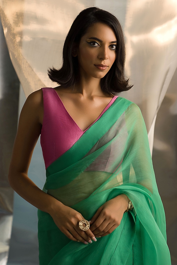 Lush Green Organza Embroidered Party Wear Saree Set by Charkhee at Pernia's Pop Up Shop