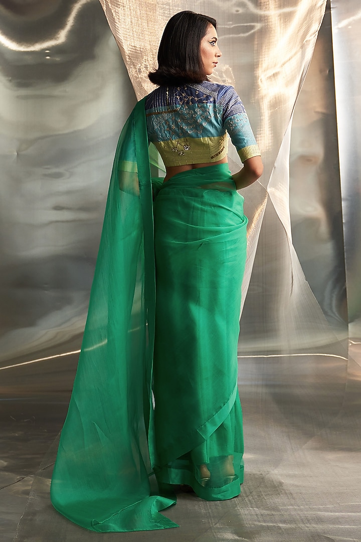 Lush Green Organza Embroidered Party Wear Saree Set by Charkhee at Pernia's Pop Up Shop