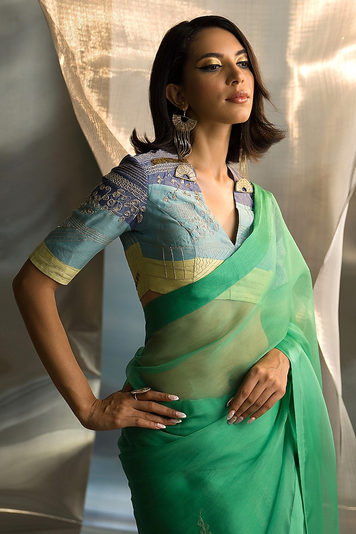Lush Green Organza Embroidered Party Wear Saree Set by Charkhee at Pernia's Pop Up Shop
