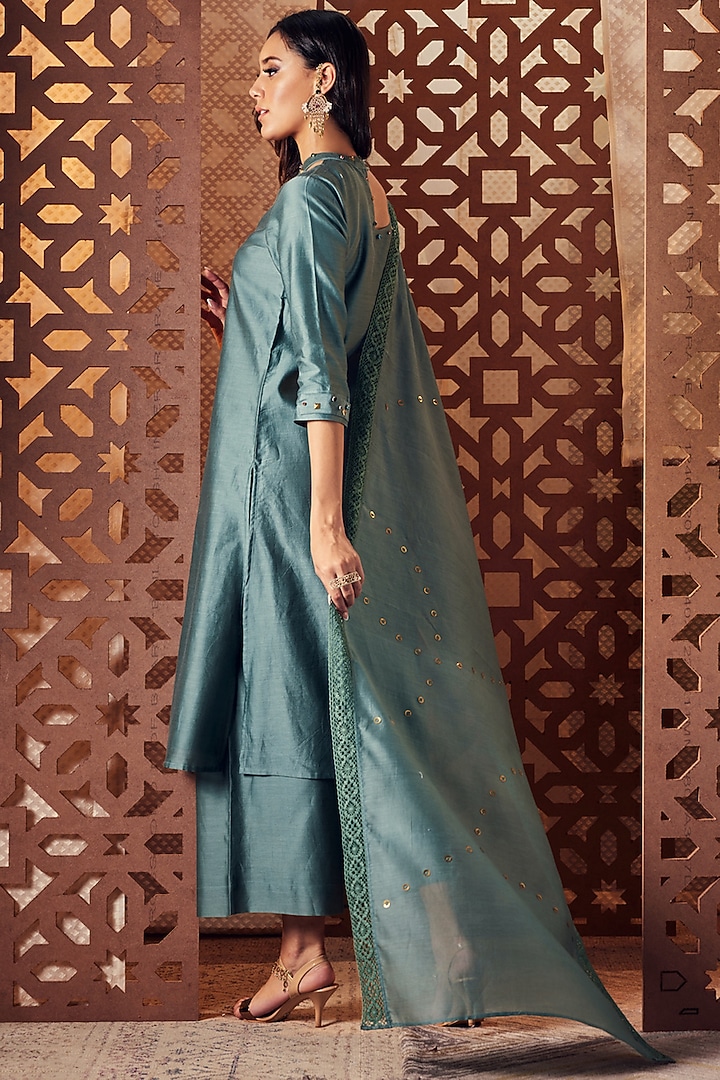 Sage Green Embroidered Kurta Set by Charkhee at Pernia's Pop Up Shop