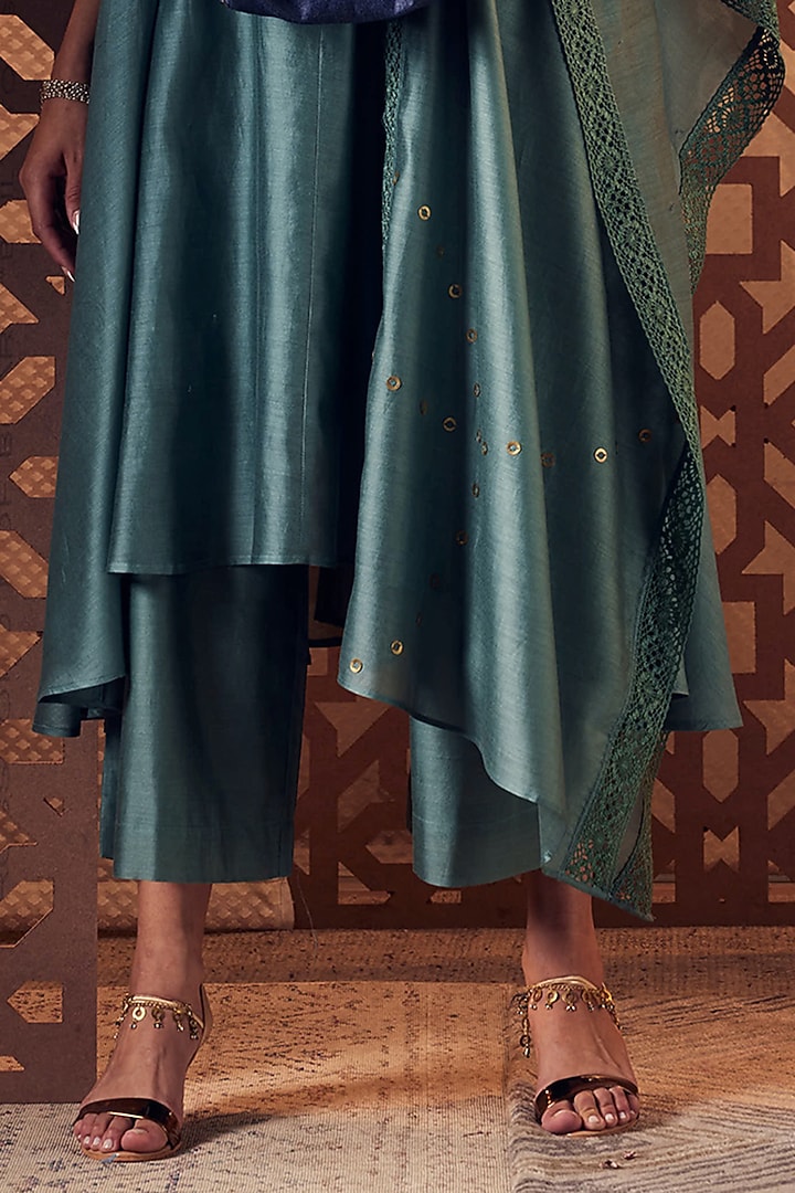 Sage blue embroidered anarkali set