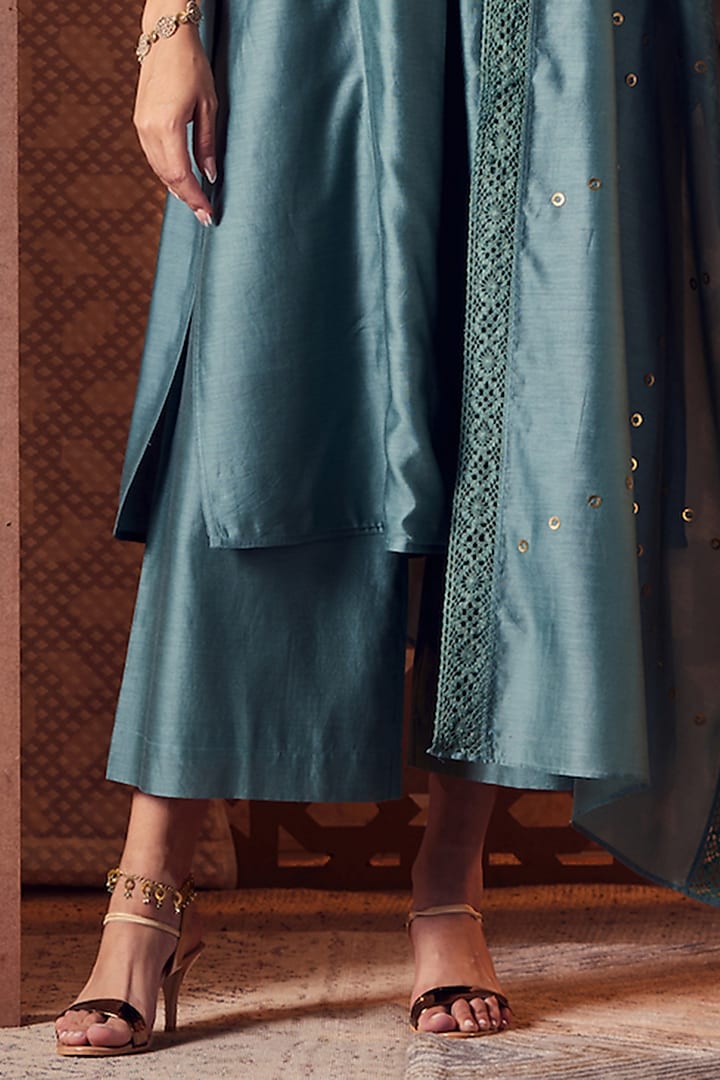 Sage Green Chanderi Kurta Set by Charkhee at Pernia's Pop Up Shop