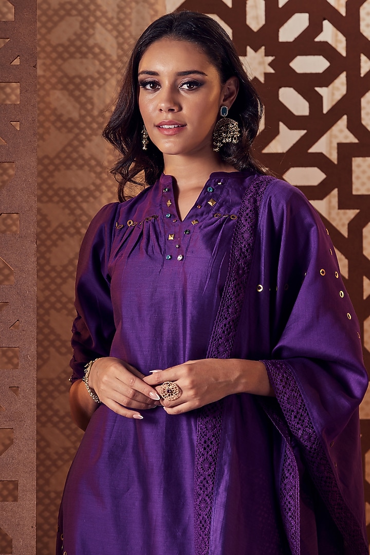 PURPLE LONG YOKE EMBROIDERY KURTA