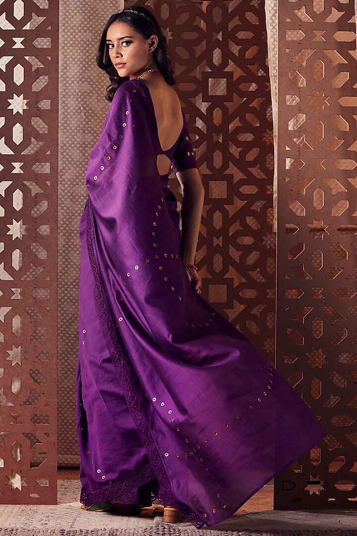 Purple Chanderi Embellished Party Wear Saree Set by Charkhee at Pernia's Pop Up Shop