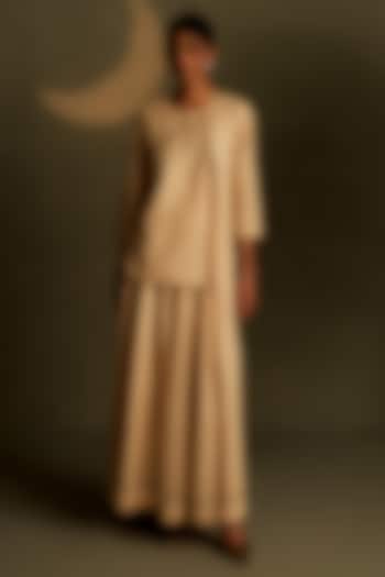 Dusk Beige Mul Chanderi & Voil Divided Flared Skirt Set by Charkhee at Pernia's Pop Up Shop