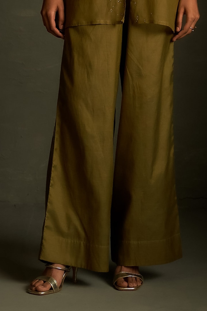 Olive Dusk Mul Chanderi & Voil Embroidered Co-Ord Set by Charkhee at Pernia's Pop Up Shop