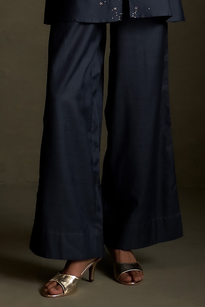 Blue Dusk Mul Chanderi & Voil Embroidered Co-Ord Set by Charkhee at Pernia's Pop Up Shop