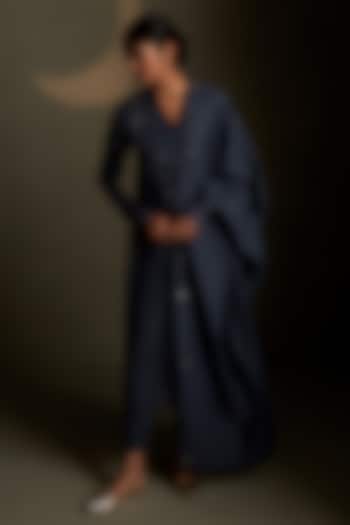 Blue Dusk Mul Chanderi & Voil Embroidered Kurta Set by Charkhee at Pernia's Pop Up Shop
