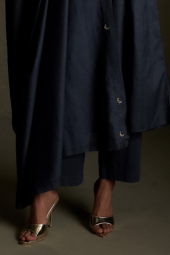 Blue Dusk Mul Chanderi & Voil Embroidered Kurta Set by Charkhee at Pernia's Pop Up Shop