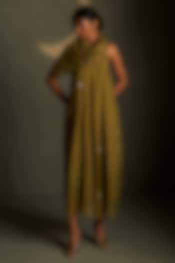 Olive Dusk Mul Chanderi & Voil Ankle-Length Summer Dress With Scarf by Charkhee at Pernia's Pop Up Shop