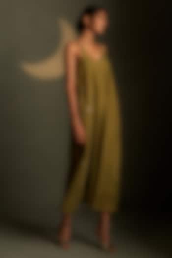 Olive Dusk Mul Chanderi & Voil Ankle-Length Summer Dress by Charkhee at Pernia's Pop Up Shop