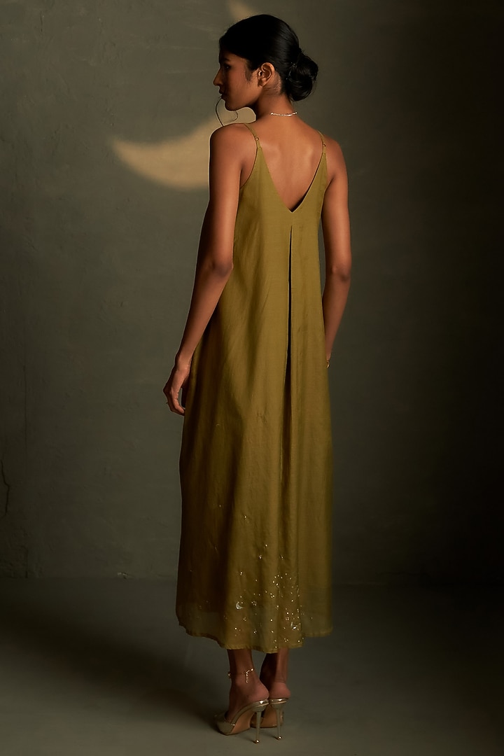 Olive Dusk Mul Chanderi & Voil Ankle-Length Summer Dress by Charkhee at Pernia's Pop Up Shop