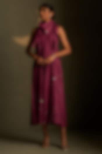 Twilight Magenta Mul Chanderi & Voil Ankle-Length Summer Dress With Scarf by Charkhee at Pernia's Pop Up Shop