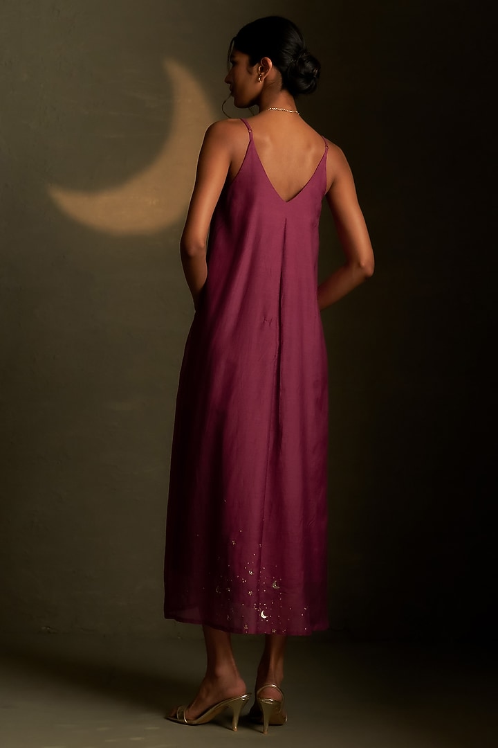 Twilight Magenta Mul Chanderi & Voil Ankle-Length Summer Dress by Charkhee at Pernia's Pop Up Shop