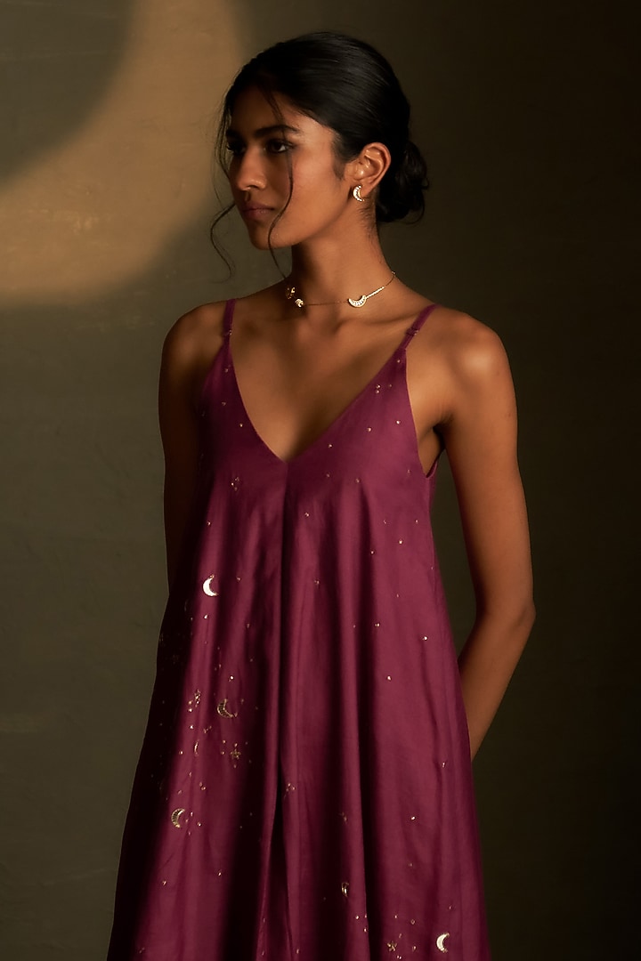 Twilight Magenta Mul Chanderi & Voil Ankle-Length Summer Dress by Charkhee at Pernia's Pop Up Shop