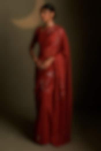 Crimson Mul Chanderi & Voil Embroidered Party Wear Saree Set by Charkhee at Pernia's Pop Up Shop