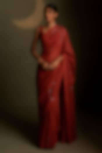 Crimson Mul Chanderi & Voil Embroidered Party Wear Saree Set by Charkhee at Pernia's Pop Up Shop