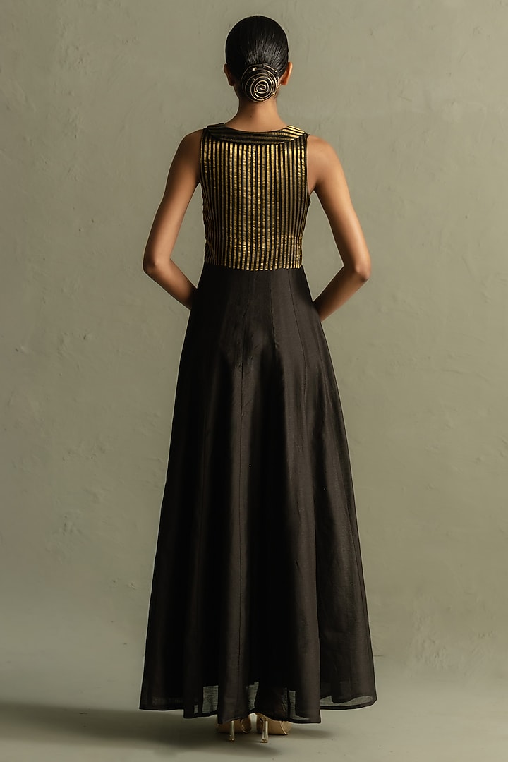 Black Chanderi & Tissue Striped Maxi Vacation Dress by Charkhee at Pernia's Pop Up Shop