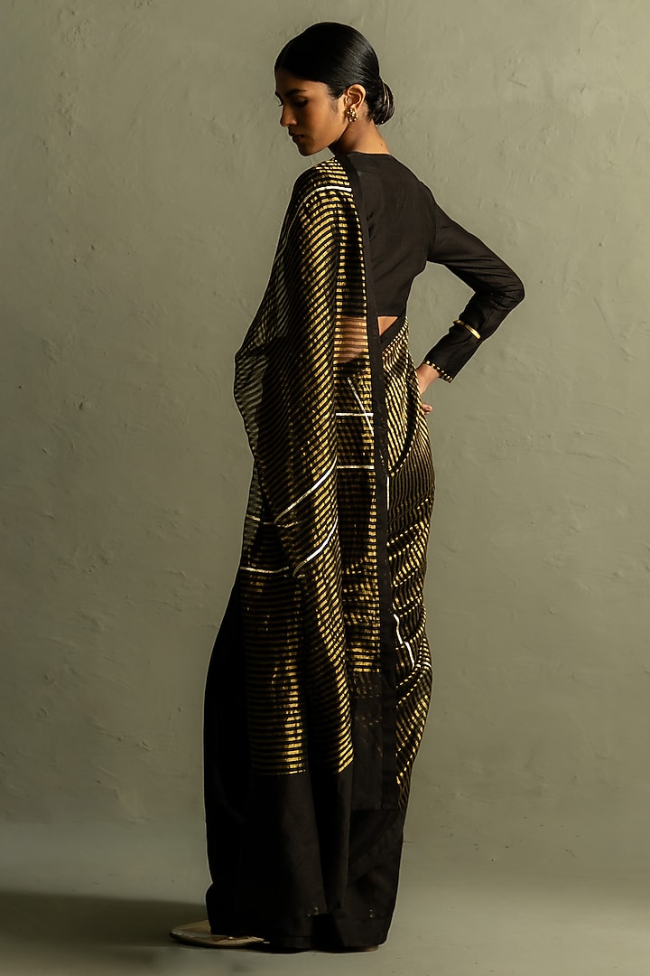 Black Tissue Gota Striped Wedding Saree Set by Charkhee at Pernia's Pop Up Shop
