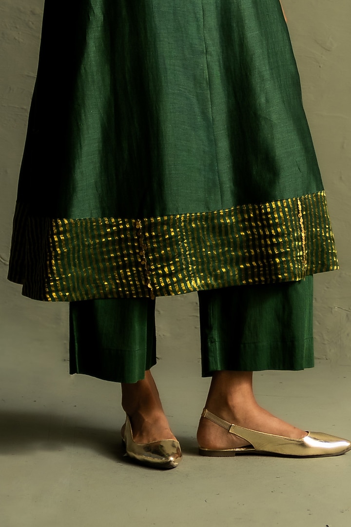 Bottle Green Tissue & Chanderi Kurta Set by Charkhee at Pernia's Pop Up Shop