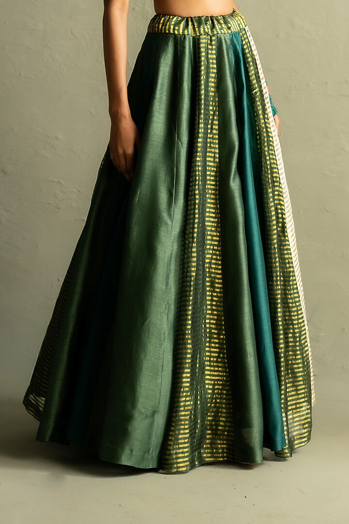 Bottle Green Chanderi & Tissue Wedding Lehenga Set by Charkhee at Pernia's Pop Up Shop