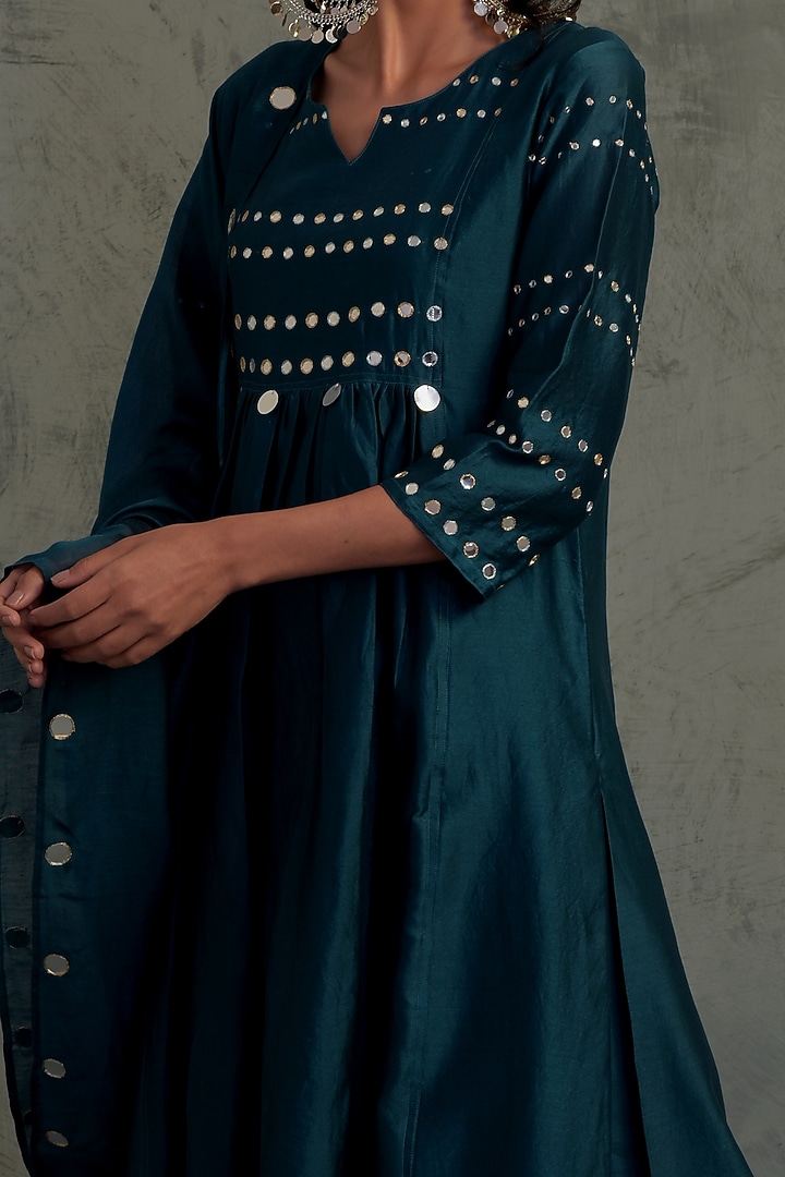 Teal Blue Embroidered Kurta Set by Charkhee at Pernia's Pop Up Shop