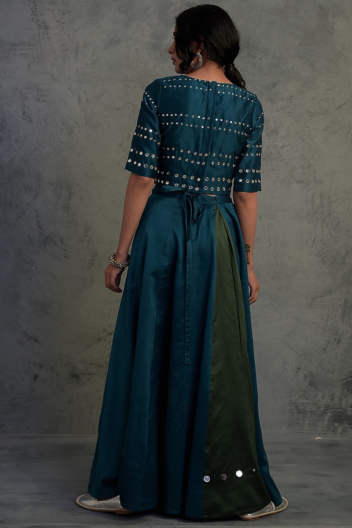 Teal Blue Embroidered Lehenga Set by Charkhee at Pernia's Pop Up Shop