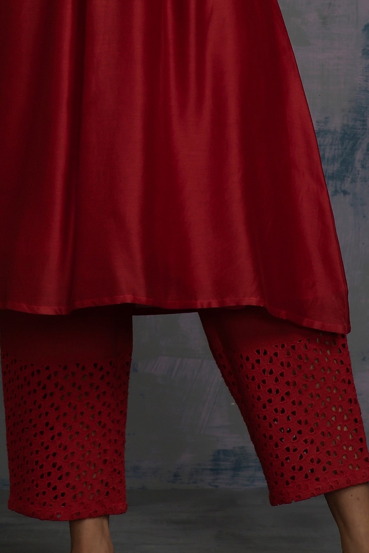 Scarlet Red Embellished Kurta Set by Charkhee at Pernia's Pop Up Shop