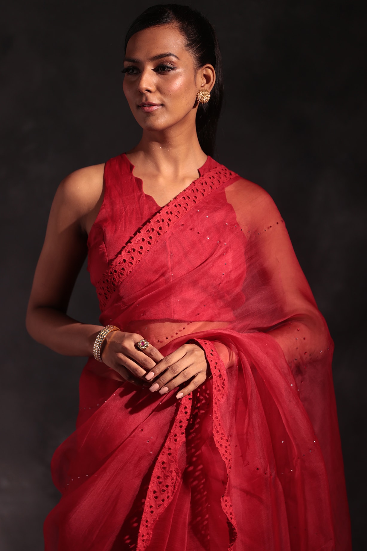 Scarlet Craft Red Embroidered Saree main image 0