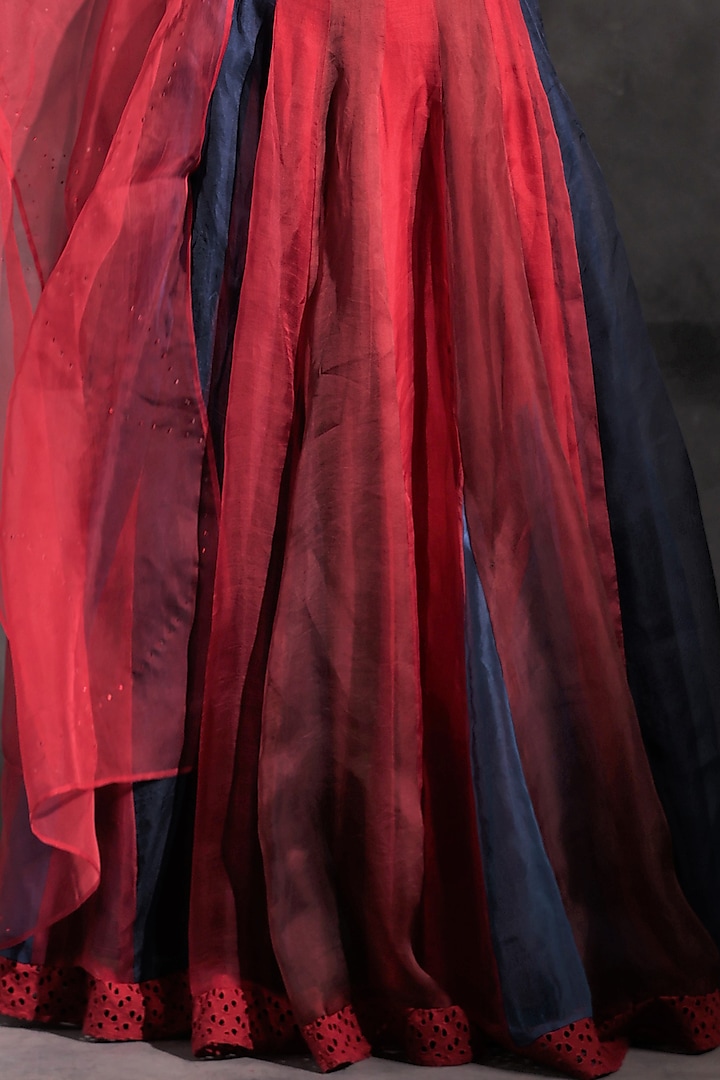 Scarlet Red & Blue Swarovski Embroidered Wrap Lehenga Set by Charkhee at Pernia's Pop Up Shop