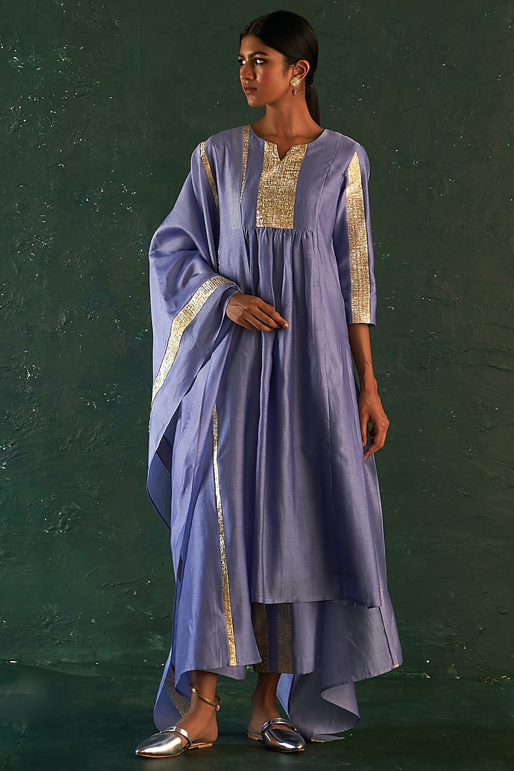 Lavender Chanderi Gota Kurta Set by Charkhee at Pernia's Pop Up Shop