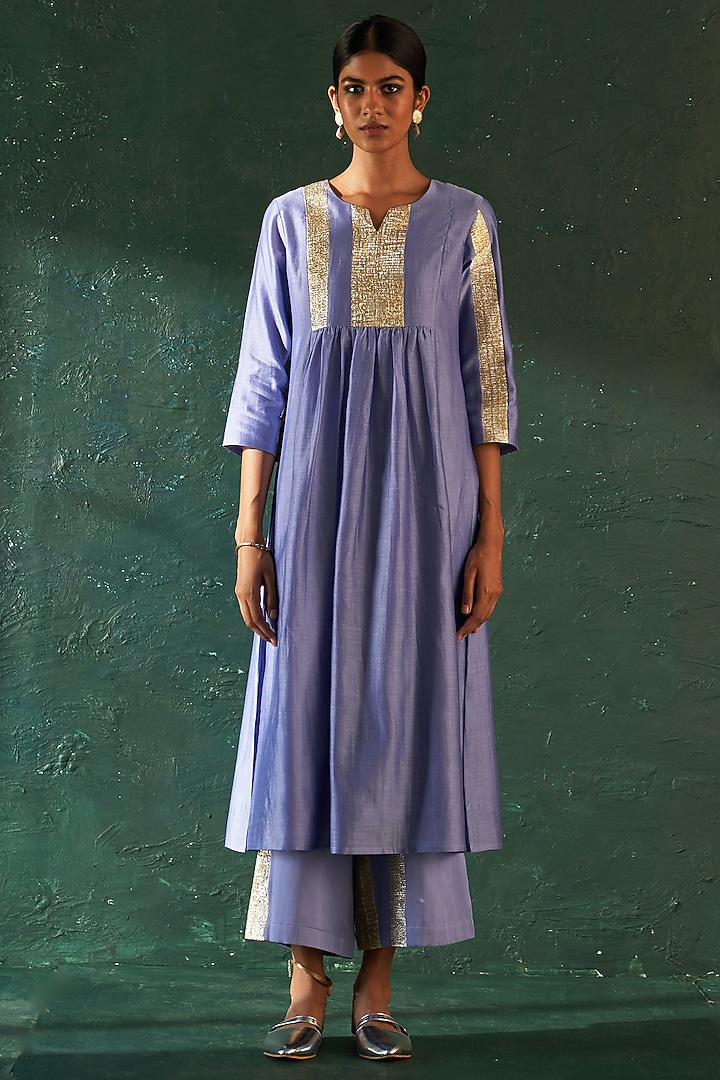 Lavender Chanderi Gota Kurta Set by Charkhee at Pernia's Pop Up Shop