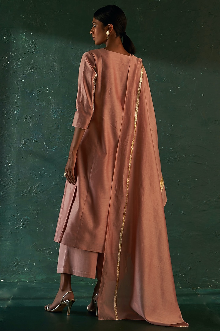 Rose Pink Chanderi Gota Kurta Set by Charkhee at Pernia's Pop Up Shop