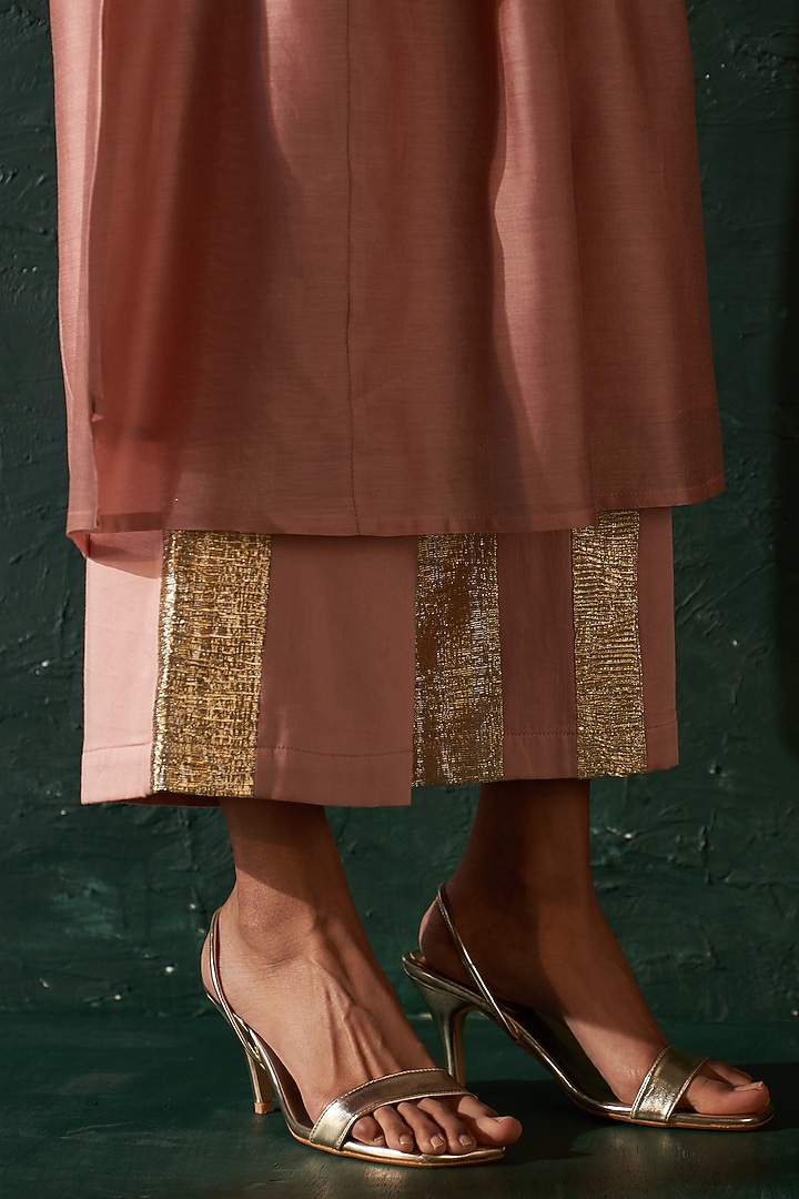 Rose Pink Chanderi Gota Kurta Set by Charkhee at Pernia's Pop Up Shop
