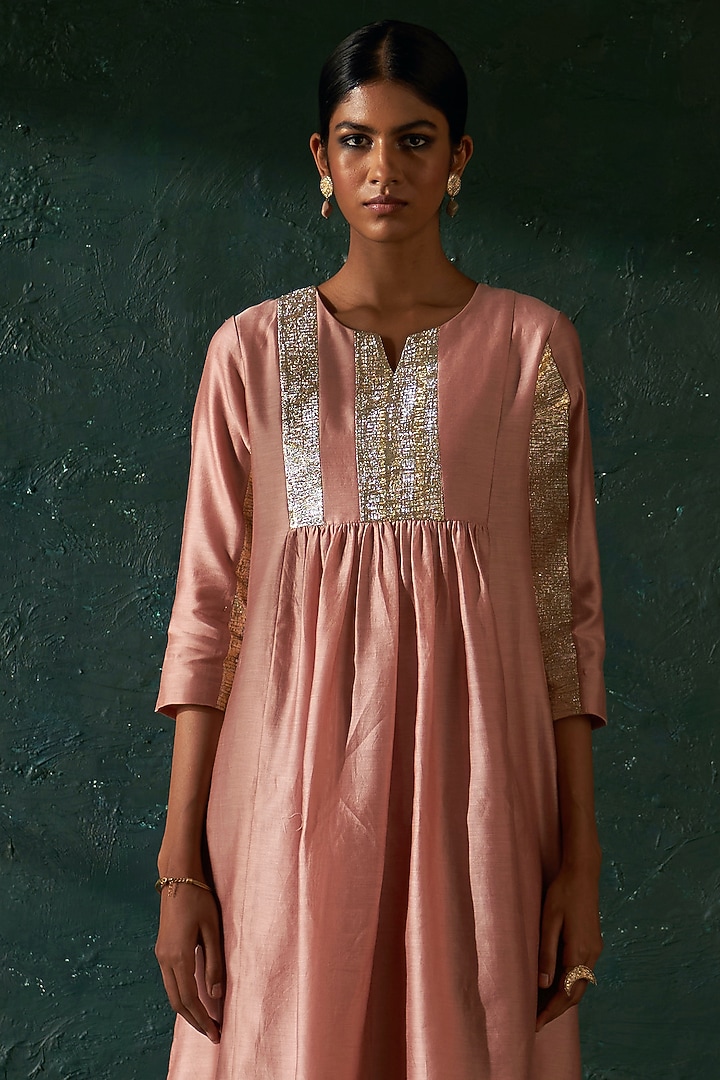 Rose Pink Chanderi Gota Kurta Set by Charkhee at Pernia's Pop Up Shop