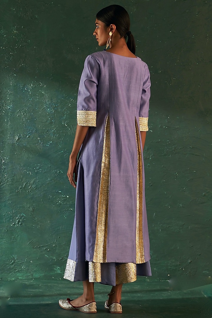 Lavender Chanderi Gota Kurta Set by Charkhee at Pernia's Pop Up Shop