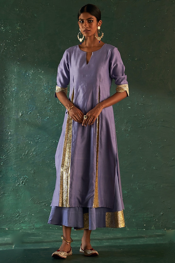 Lavender Chanderi Gota Kurta Set by Charkhee at Pernia's Pop Up Shop