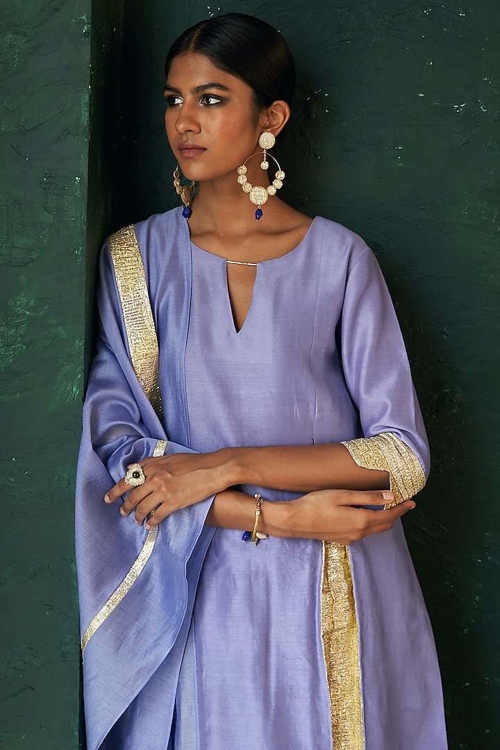 Lavender Chanderi Gota Kurta Set by Charkhee at Pernia's Pop Up Shop