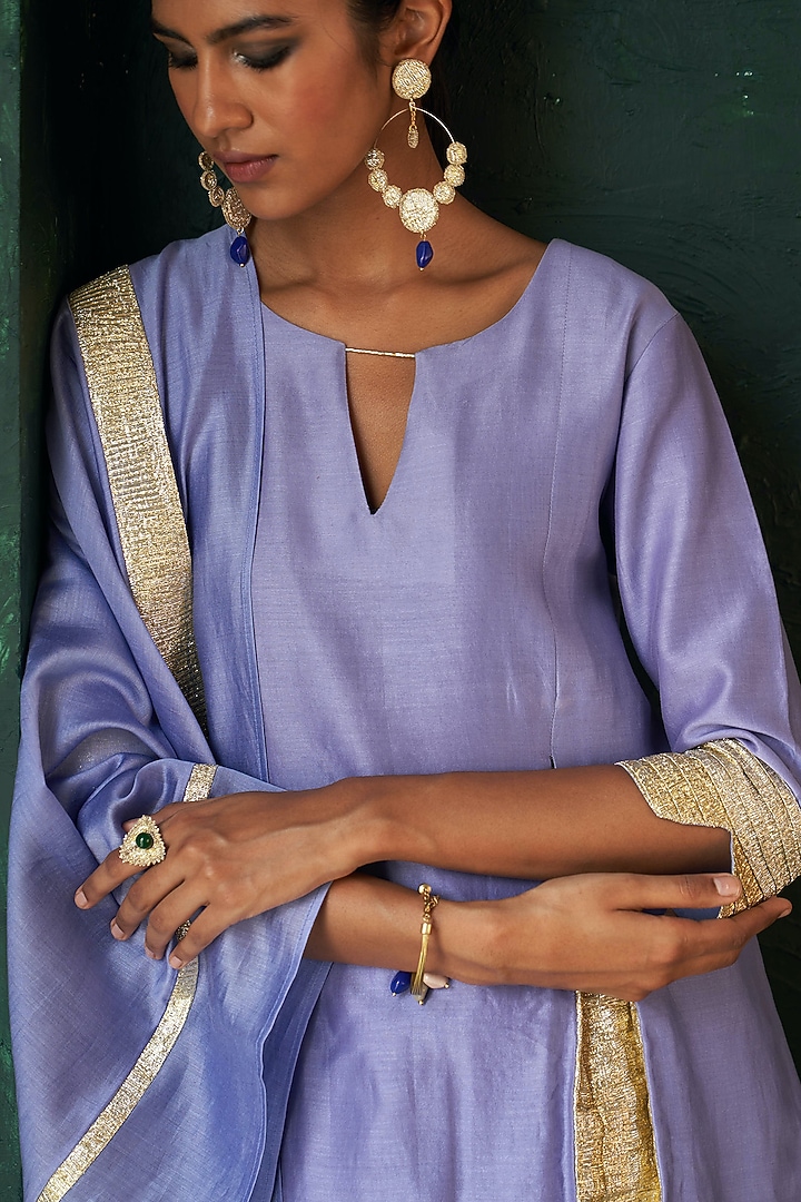 Lavender Chanderi Gota Kurta Set by Charkhee at Pernia's Pop Up Shop