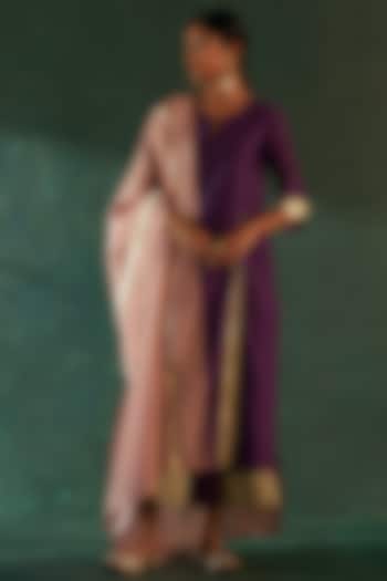 Purple Chanderi Gota Kurta Set by Charkhee at Pernia's Pop Up Shop