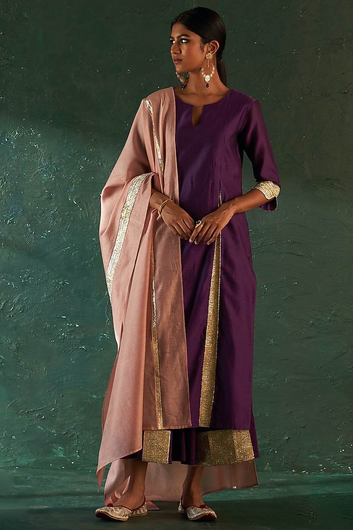 Purple Chanderi Gota Kurta Set by Charkhee at Pernia's Pop Up Shop