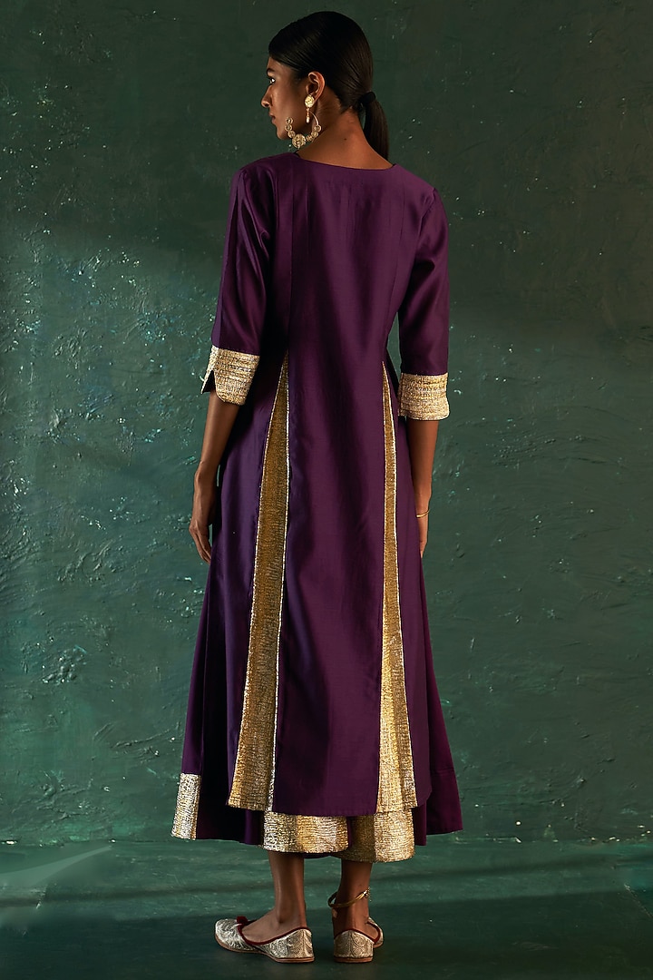 Purple Chanderi Gota Kurta Set by Charkhee at Pernia's Pop Up Shop